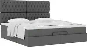 Gulta ar otomānas krātuvi VidaXL modelis 3313266 ar matračiem, pelēka auduma, 200x200 cm