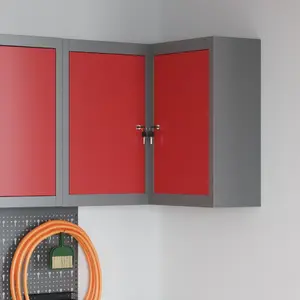 Wall-Mounted Corner Tool Cabinet VidaXL 4103468, Red Steel, Lockable