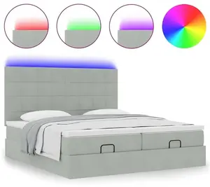 Каркас кровати с оттоманкой VidaXL 200x200 см, серый велюр, с матрасами