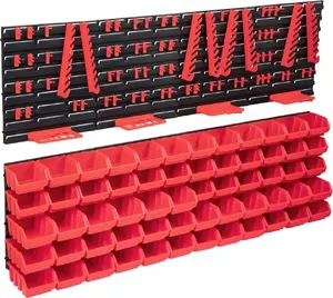 Wall Panel Organizer VidaXL 136-piece set, red and black, modular storage for tools and small parts