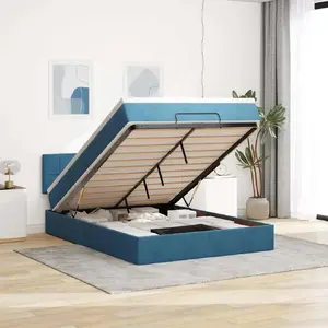 Кровать с подъёмным механизмом и матрасом VidaXL 140x200 см, синий бархат