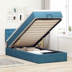 Bed frame with ottoman storage and mattress VidaXL 100x200 cm blue velvet