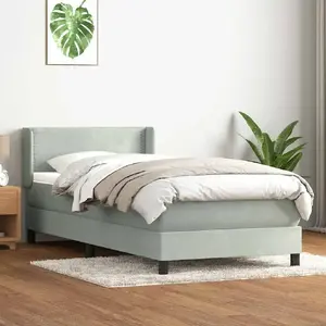 Кровать континентальная VidaXL с матрасом, бархат светло‑серый, 80x210 см