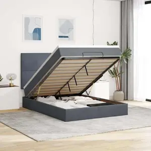 Каркас кровати с оттоманкой и матрасами VidaXL 140x200 см, серый бархат