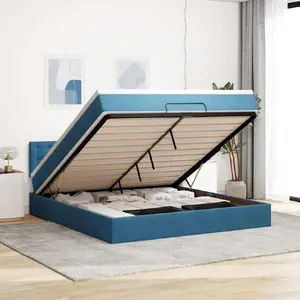 Кровать-оттоман с матрасом VidaXL 160x200 см синий бархат