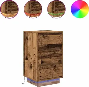 Naktsgaldiņš ar LED apgaismojumu VidaXL modelis 861308, vecā koka tonis, 38x34x65 cm