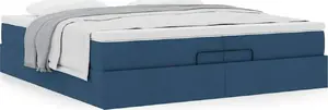Gultas rāmis ar otomanas nodalījumu VidaXL modelis 3311140, auduma apdare, zils, piemērots 200x200 cm matracīšiem