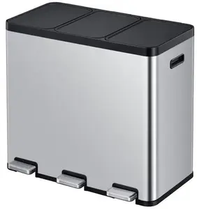 Trash bin EKO Essential 3-compartment stainless steel pedal bin 3×20 L matt, soft-close, fingerprint-free, plastic inner bins