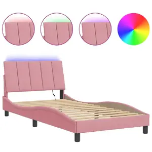 Gultas rāmja VidaXL 3213798 rozā rāmja platums 185 × garums 218 cm, augstums 74,5 cm