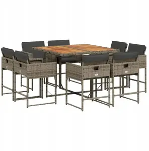 Garden furniture set VidaXL 9-piece with cushions, grey PE rattan