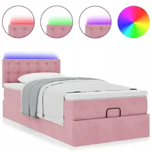 Bed frame with ottoman storage and mattress VidaXL 90x200 cm pink velvet