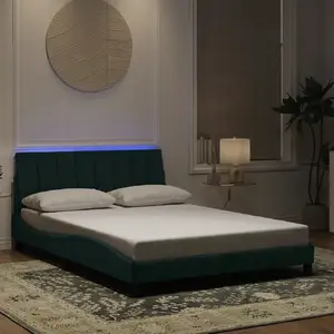 Bed frame VidaXL Hanko with LED, velvet dark green, for 140x200 cm mattress, model 3213784