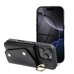 Riff Wonder wallet back case for Apple iPhone 16e / iPhone 17e with card slots and two straps, Black