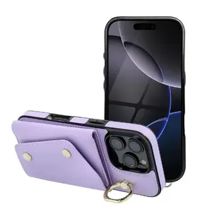 Чехол-книжка Riff для Apple iPhone 16e / iPhone 17e — фиолетовый, отделения для карт, 2 ремешка
