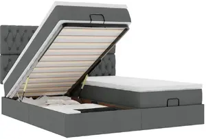 Gultas rāmis otomana VidaXL modelis 3314563 ar matraciem, auduma apdare, pelēks, priekš 180x200 cm matracis