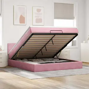 Кровать с оттоманкой и матрасом VidaXL, модель 3312637, бархатная обивка, розовая, 160x200 см
