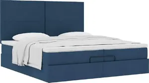 Gultas rāmis ar otomāna vietu un matracēm VidaXL 200x200 cm zils audums