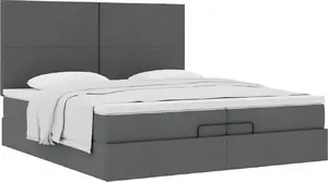 Каркас кровати с оттоманкой VidaXL модель 3313100, обивка тканью, серый, 200x200 см