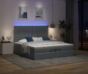 Каркас кровати с оттоманкой VidaXL 200x200 см, серая ткань, в комплекте матрасы