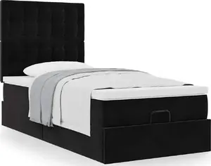 Кровать-рама с оттоманкой и матрасами VidaXL (3313597), черный бархат, для матраса 100x200 см