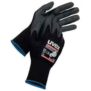 Workshop gloves UVEX phynomic airLite A ESD — carbon/elastic/polyamide, black-blue, pack of 10