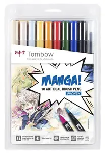 Tombow ABT-10C-MANGA1 flomāsters Smalks/Vidējs Melns, Zils, Zaļš, Pelēks, Oranžs, Rozā, Dzeltens 10 pcs