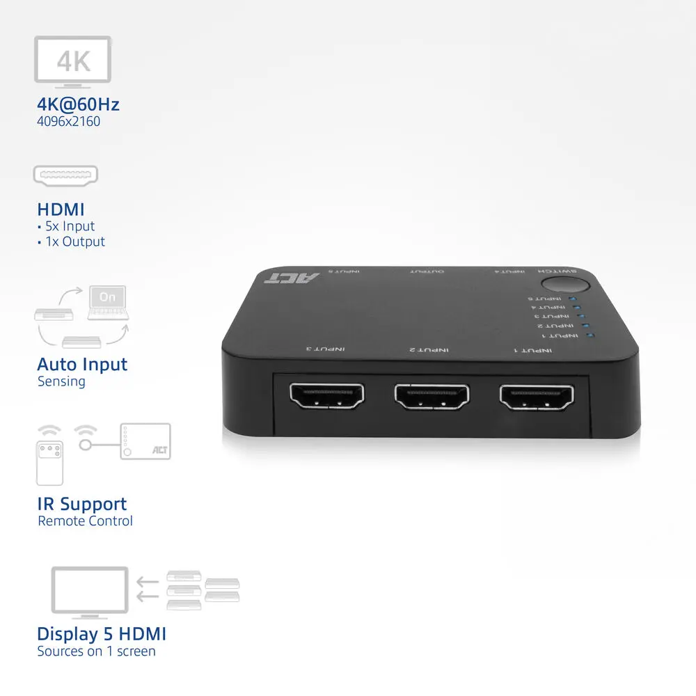 ACT AC7841 4K HDMI коммутатор 5x1 Photo 2