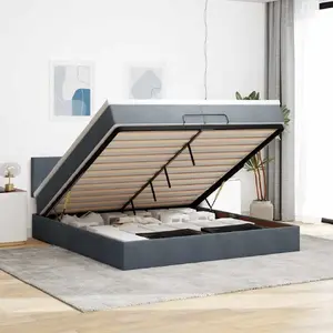 Каркас кровати с оттоманкой VidaXL 200x200 см, серый бархат, с матрасами