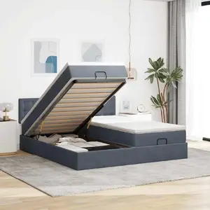 Каркас кровати с оттоманкой и матрасами VidaXL 200x200 см, серый бархат