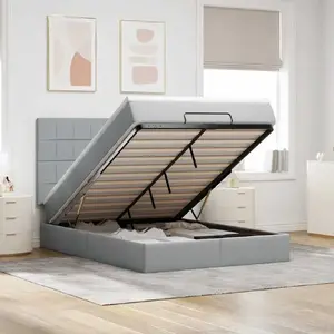 Кровать с оттоманкой и матрасом VidaXL модель 3314010, светло-серая ткань, 140x200 см