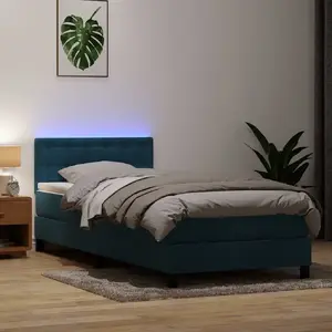 Континентальная кровать с матрасом VidaXL, 3317293, синий бархат, матрас 80x220 см