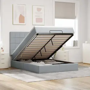 Каркас кровати с оттоманкой и матрасом VidaXL 140x190 см светло‑серый ткань