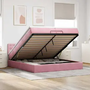 Каркас кровати с оттоманкой и матрасом VidaXL 200x200 см, розовый бархат