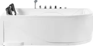 Corner Bathtub Beliani CALAMA right-hand with LED and Hydromassage, white