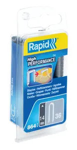 Kabeļu skava Rapid Tools Nr. 36 — cinkota plakanā stieple, kājas 14 mm, iepakojumā 864 gab.