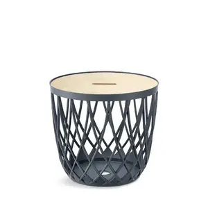 Storage basket with lid Prosperplast Uniqubo 33x33x29 cm, plastic body with removable wooden lid, 20 L
