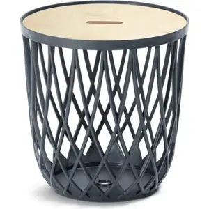 Storage basket with lid Prosperplast Uniqubo model 7282480 — durable plastic, removable wooden lid, 35 L