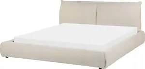 Тканевый кроватный каркас Beliani VINAY 180 x 200 см бежевый — двуспальная кровать с мягким изголовьем