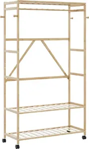 Вешалка для одежды с полками и колесами Vilde 110x40x180 см, металлическая рама, многоуровневое хранение