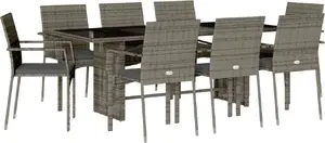VidaXL 9-piece garden furniture set with cushions, grey, PE rattan