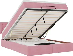 Bed frame with Ottoman storage and mattress VidaXL 140x200 cm pink velvet