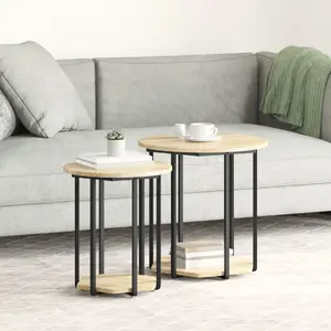 Beigu galds VidaXL modelis 869715 — Sonoma Oak MDF virsma ar metāla rāmi, vidējs, minimālisma