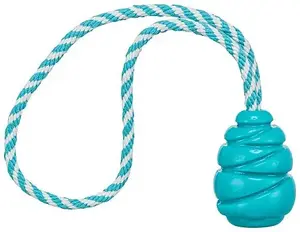 Игрушка для собак Trixie Super Strong: прыгающий мяч со шнуром, TPR, светло-голубой, 33 см / 5,1 см