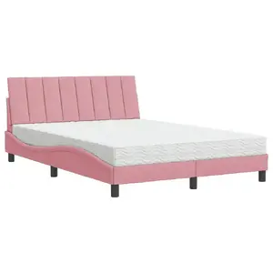 Кровать с матрасом VidaXL Hanko 140x190 см розовая бархатная