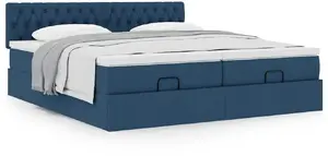Каркас кровати с оттоманским ящиком VidaXL 160x200 см, синяя ткань Lumarko, с матрасами