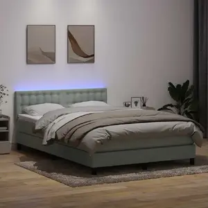 Континентальная кровать VidaXL 3317319 с матрасом и подсветкой LED, светло-серая бархатная, 160x220 см