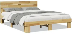 Каркас кровати с изголовьем VidaXL Lumarko 135x190 см массив дуба без матраса