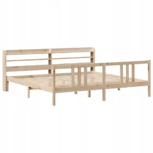 Gultas rāmis ar galvgali VidaXL Lumarko 200x200 cm ciets priedes koks