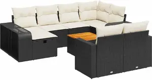 VidaXL 11‑daļu dārza atpūtas komplekts ar spilveniem, melns PE rattan