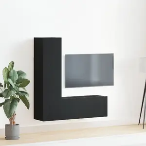 TV skapīšu komplekts VidaXL 3 daļas, melnā ozola apdare, modelis 3333053